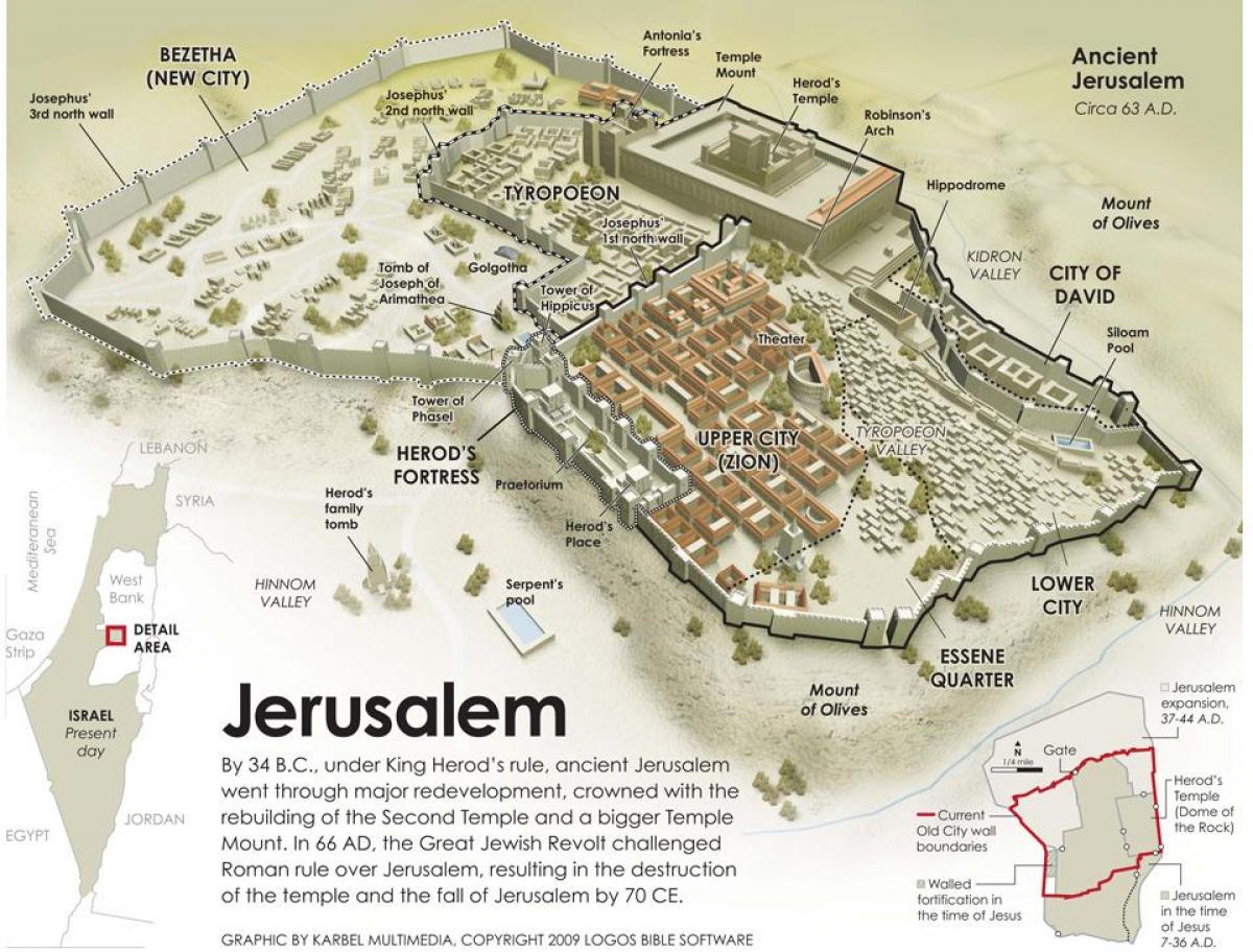 kaart van het oude Jeruzalem.