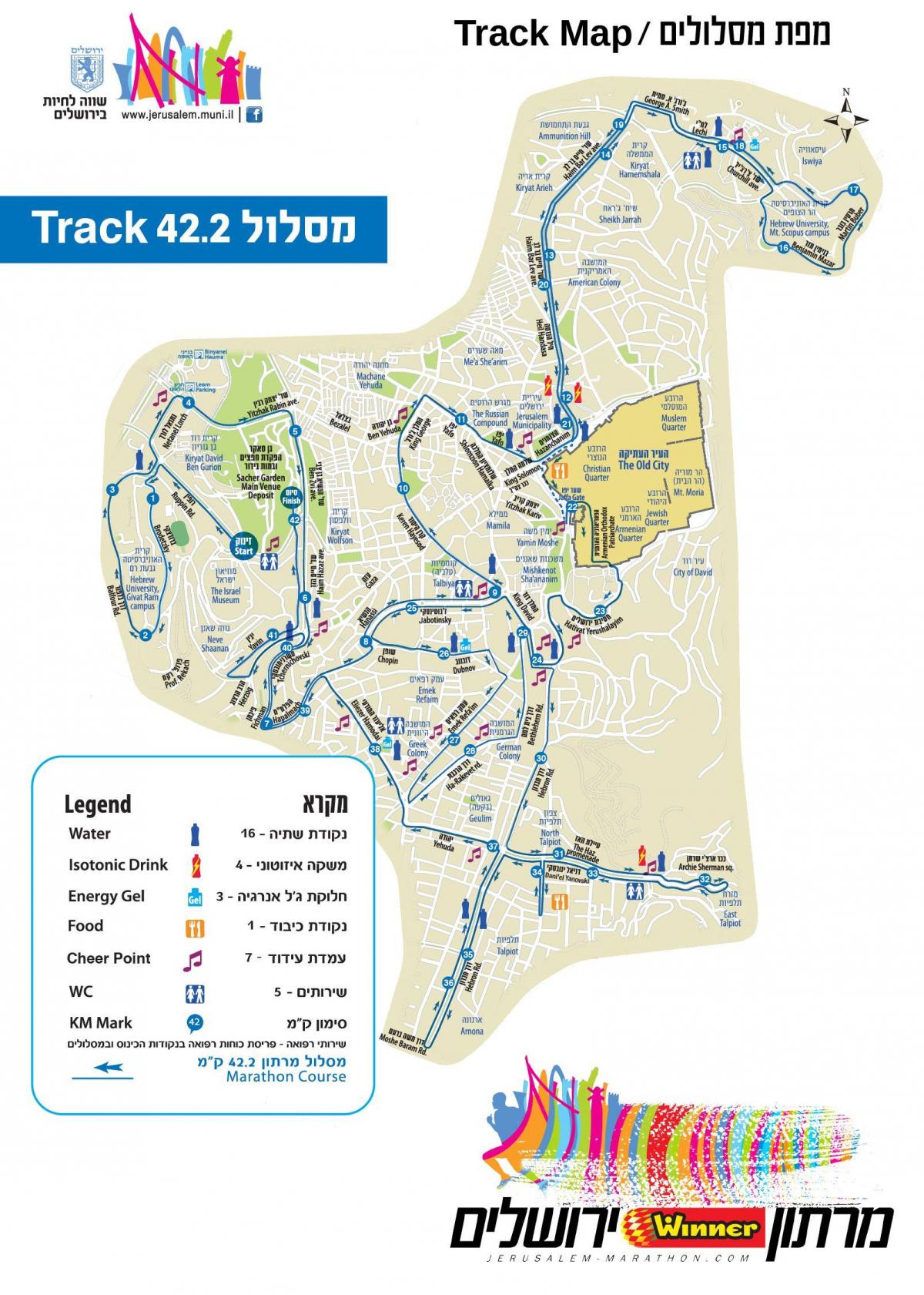 kaart van Jeruzalem marathon