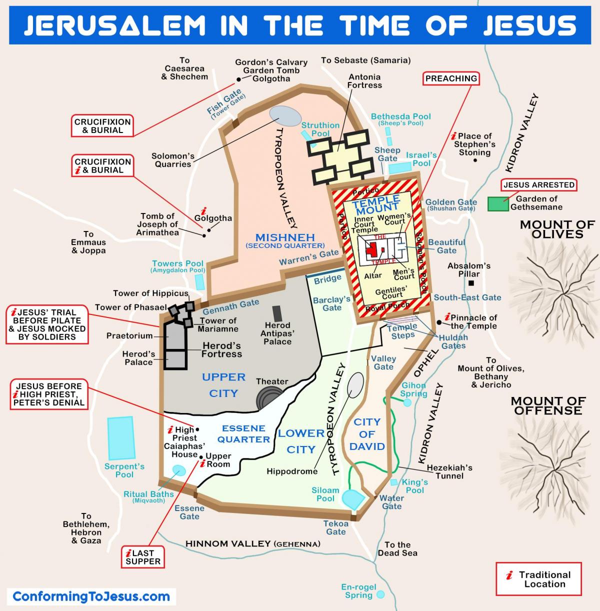 Jeruzalem in Jezus tijd kaart