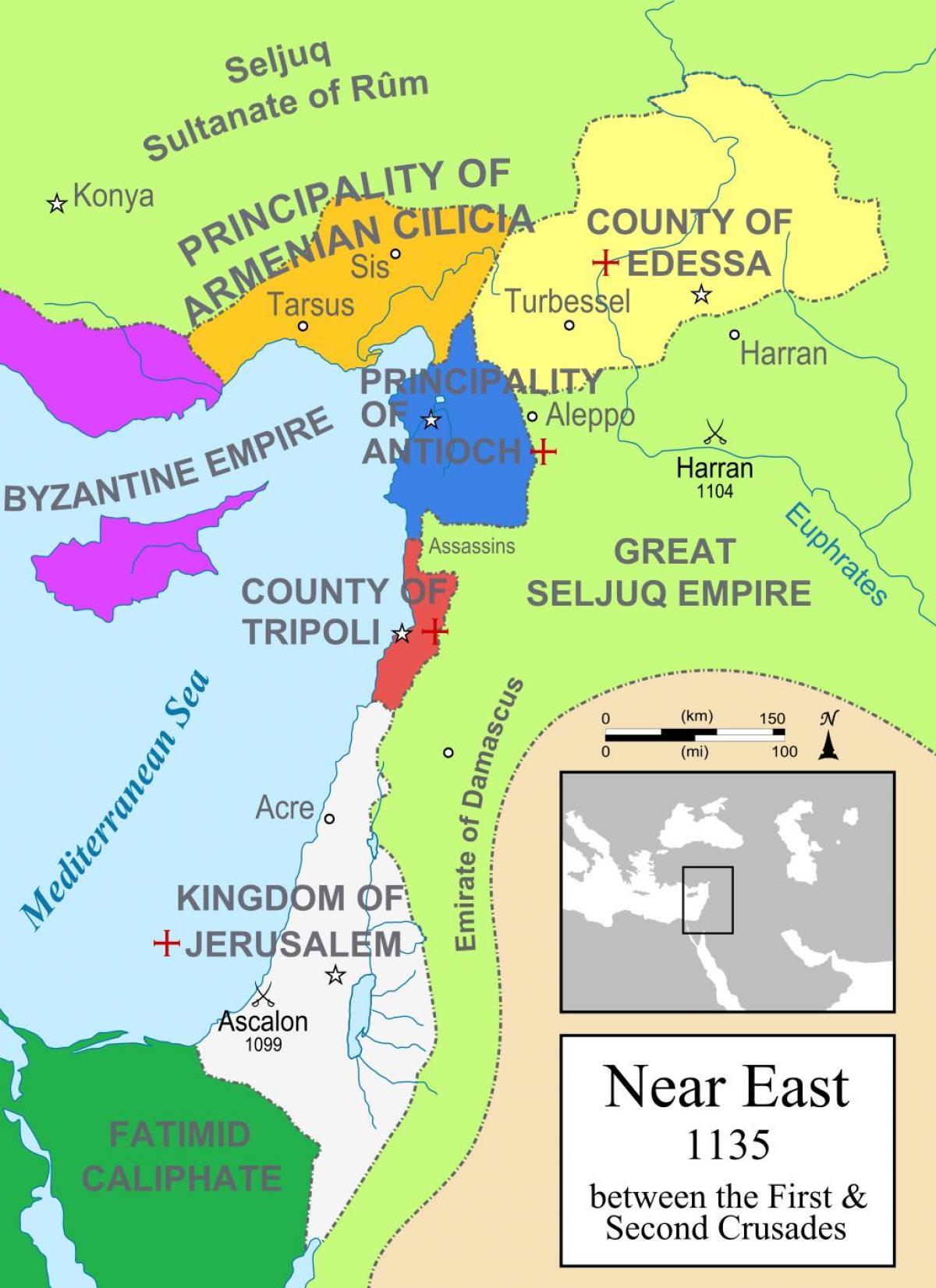 kaart van het Koninkrijk van Jeruzalem